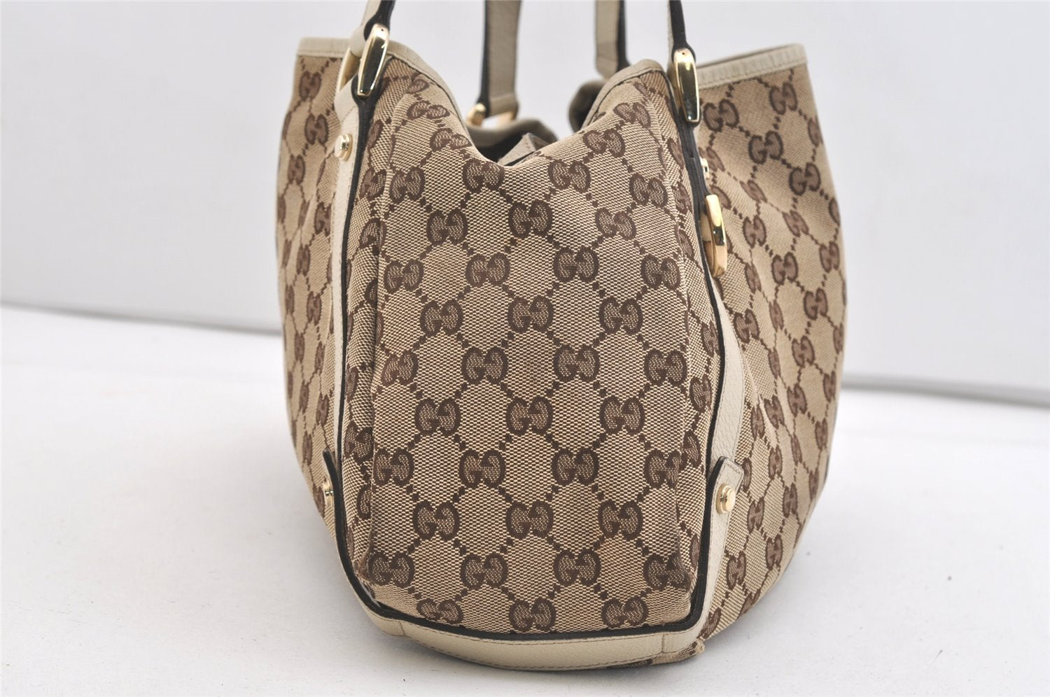 Authentic GUCCI Abbey Shoulder Tote Bag GG Canvas Leather 130736 Brown 3778J