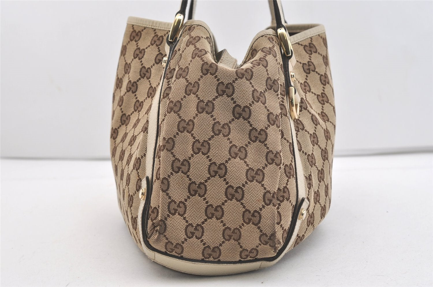 Authentic GUCCI Abbey Shoulder Tote Bag GG Canvas Leather 130736 Brown 3778J