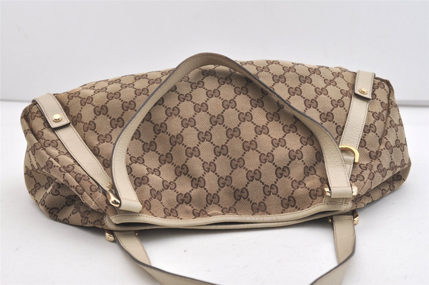 Authentic GUCCI Abbey Shoulder Tote Bag GG Canvas Leather 130736 Brown 3778J