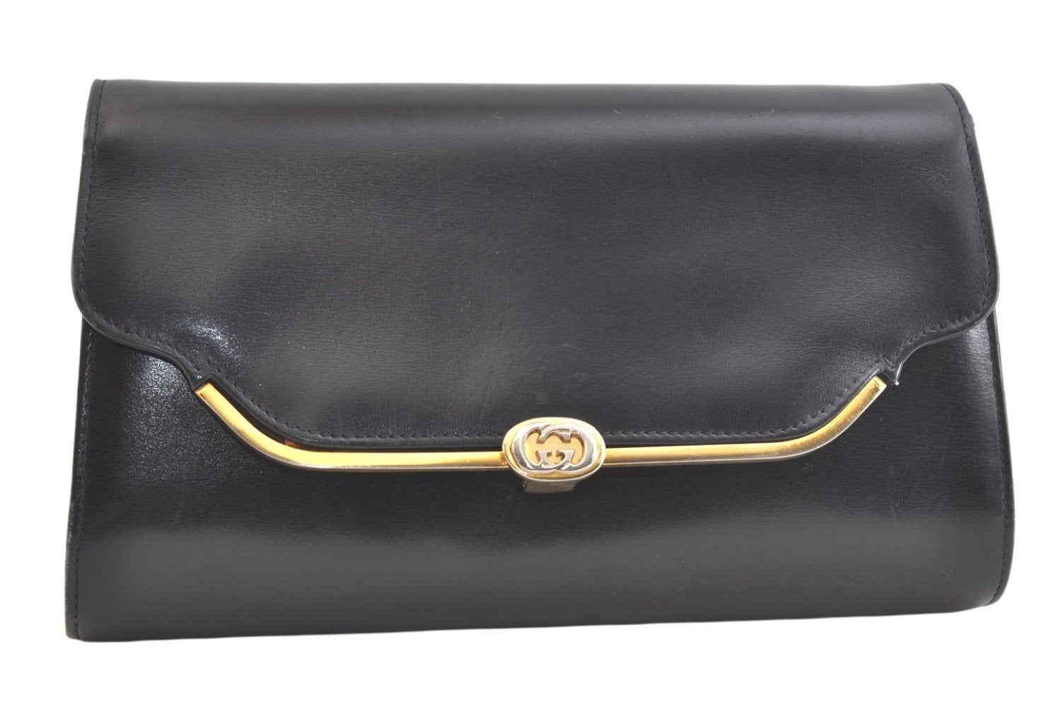 Authentic GUCCI Vintage Shoulder Hand Bag Purse Leather Navy Blue Junk 3778K