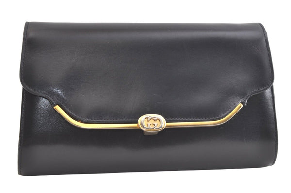 Authentic GUCCI Vintage Shoulder Hand Bag Purse Leather Navy Blue Junk 3778K