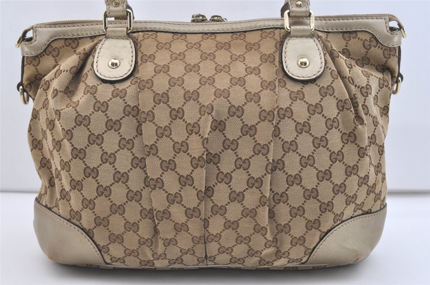 Authentic GUCCI Sukey 2Way Tote Bag GG Canvas Leather 285730 Brown 3779J