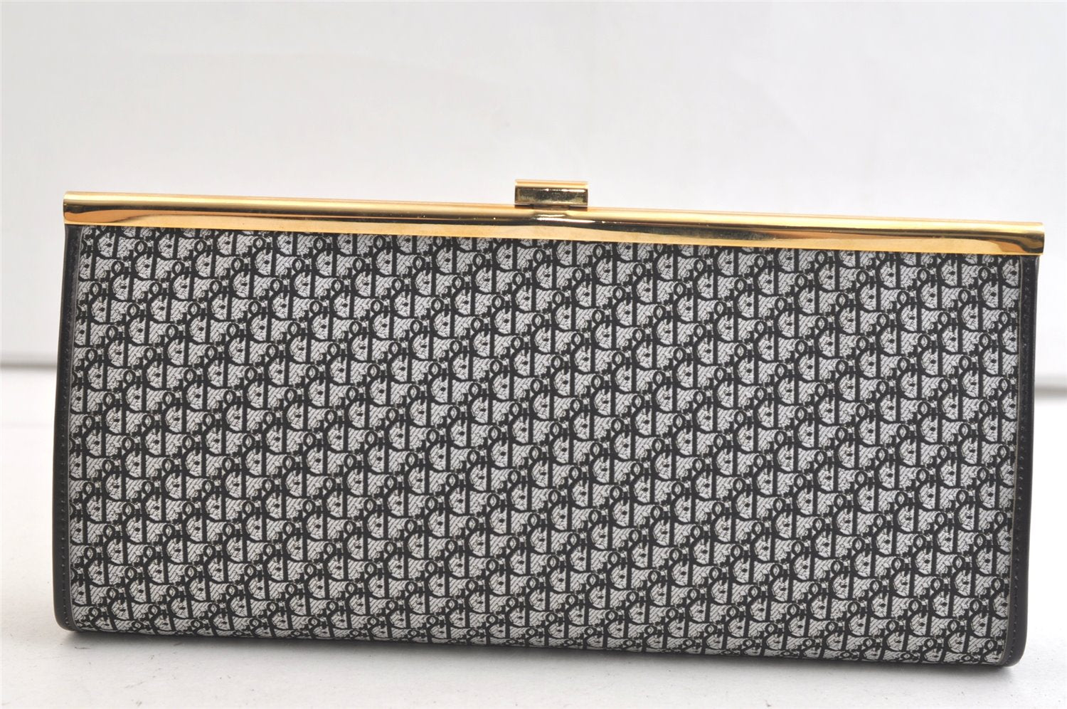 Authentic Christian Dior Trotter Clutch Hand Bag Canvas Leather Black 3779K
