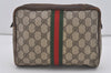Authentic GUCCI Web Sherry Line Clutch Hand Bag Purse GG PVC Leather Brown 3781I