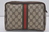 Authentic GUCCI Web Sherry Line Clutch Hand Bag Purse GG PVC Leather Brown 3781I