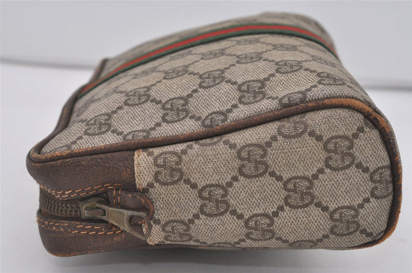 Authentic GUCCI Web Sherry Line Clutch Hand Bag Purse GG PVC Leather Brown 3781I
