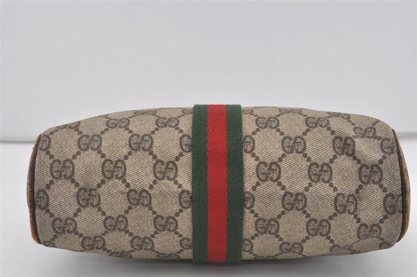 Authentic GUCCI Web Sherry Line Clutch Hand Bag Purse GG PVC Leather Brown 3781I