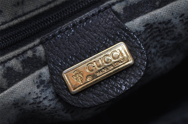 Authentic GUCCI Sherry Line Shoulder Bag GG PVC Leather Navy Blue Junk 3782I