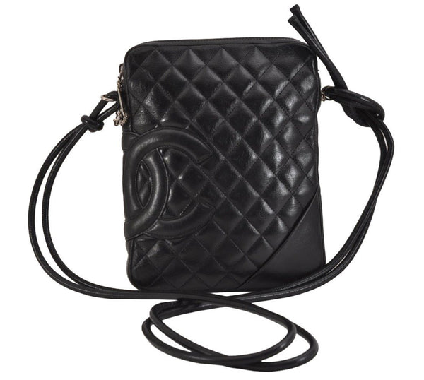 Authentic CHANEL Cambon Line Quilted CC Logo Calf Skin Shoulder Bag Black 3784J