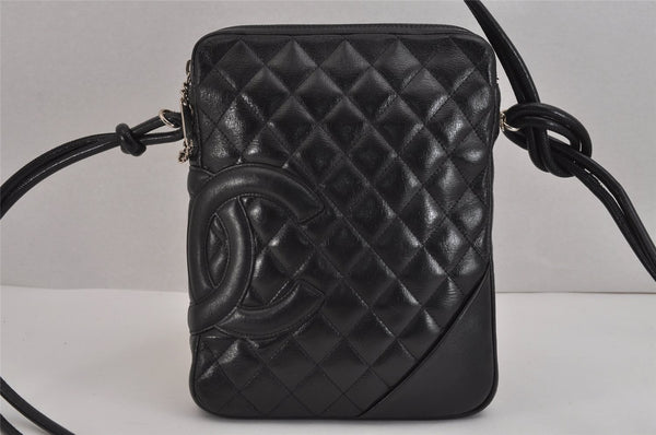 Authentic CHANEL Cambon Line Quilted CC Logo Calf Skin Shoulder Bag Black 3784J