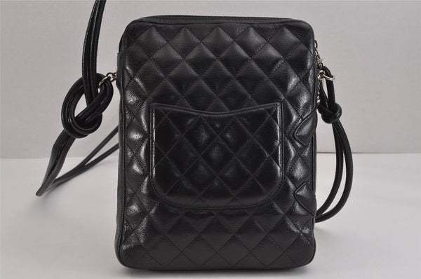 Authentic CHANEL Cambon Line Quilted CC Logo Calf Skin Shoulder Bag Black 3784J