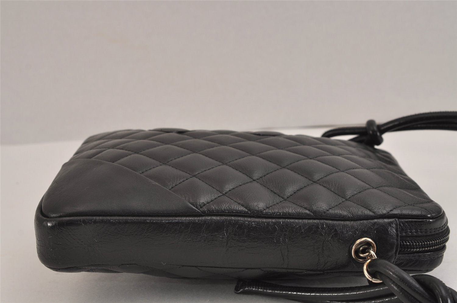 Authentic CHANEL Cambon Line Quilted CC Logo Calf Skin Shoulder Bag Black 3784J