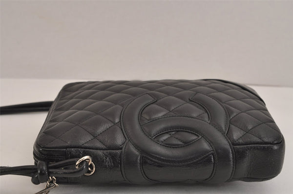 Authentic CHANEL Cambon Line Quilted CC Logo Calf Skin Shoulder Bag Black 3784J