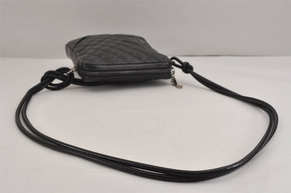 Authentic CHANEL Cambon Line Quilted CC Logo Calf Skin Shoulder Bag Black 3784J
