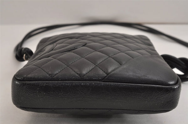Authentic CHANEL Cambon Line Quilted CC Logo Calf Skin Shoulder Bag Black 3784J