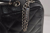 Authentic CHANEL Cambon Line Quilted CC Logo Calf Skin Shoulder Bag Black 3784J