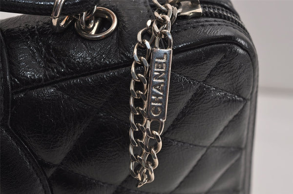 Authentic CHANEL Cambon Line Quilted CC Logo Calf Skin Shoulder Bag Black 3784J