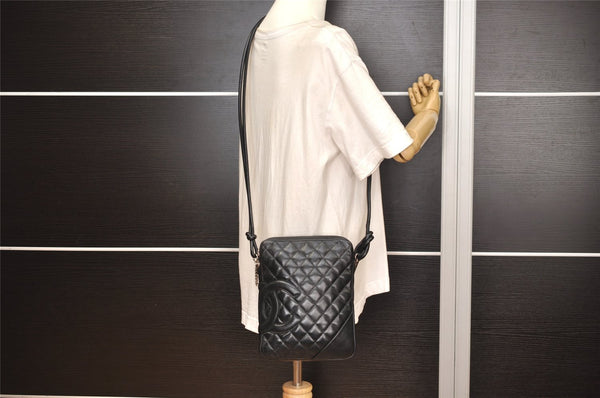 Authentic CHANEL Cambon Line Quilted CC Logo Calf Skin Shoulder Bag Black 3784J