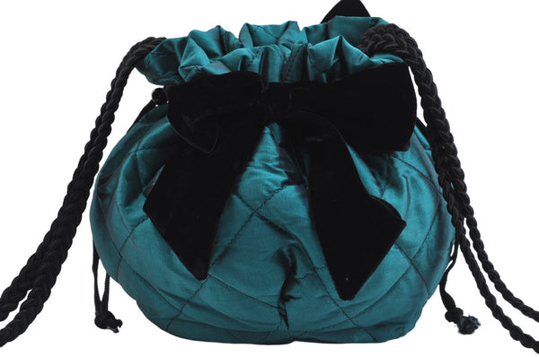 Authentic Christian Dior Ribbon Shoulder Bag Nylon Green 3785K
