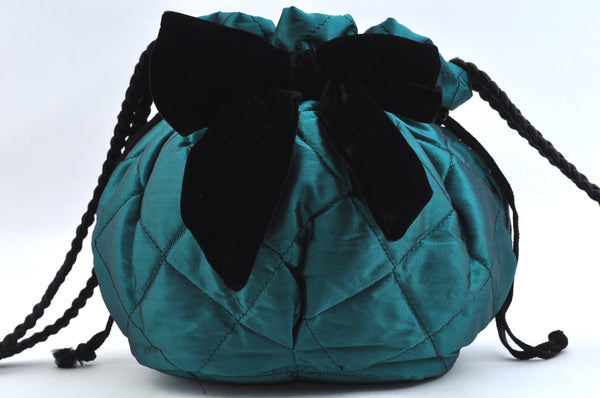Authentic Christian Dior Ribbon Shoulder Bag Nylon Green 3785K