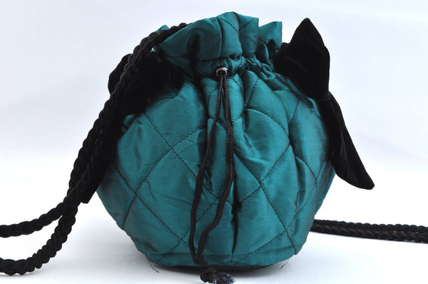 Authentic Christian Dior Ribbon Shoulder Bag Nylon Green 3785K