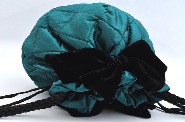 Authentic Christian Dior Ribbon Shoulder Bag Nylon Green 3785K