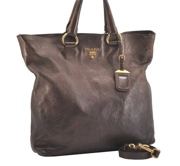 Authentic PRADA Vintage Leather Nappa 2Way Shoulder Tote Bag Brown 3786J