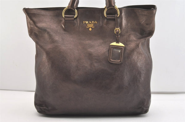 Authentic PRADA Vintage Leather Nappa 2Way Shoulder Tote Bag Brown 3786J