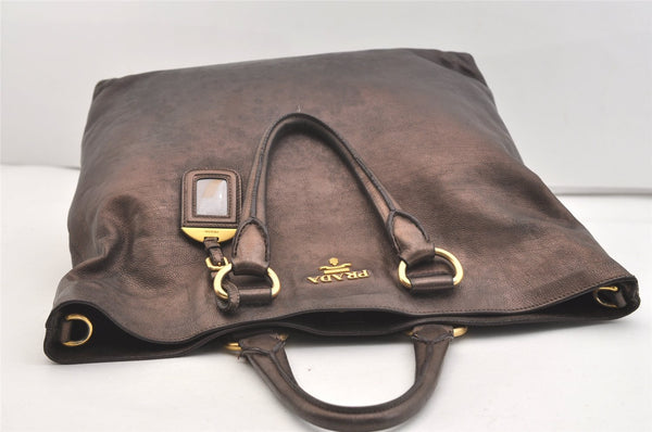 Authentic PRADA Vintage Leather Nappa 2Way Shoulder Tote Bag Brown 3786J