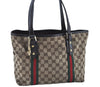 Authentic GUCCI Web Sherry Line Tote Bag GG Canvas Leather 137396 Brown 3787I