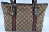 Authentic GUCCI Web Sherry Line Tote Bag GG Canvas Leather 137396 Brown 3787I