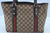 Authentic GUCCI Web Sherry Line Tote Bag GG Canvas Leather 137396 Brown 3787I