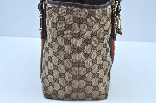 Authentic GUCCI Web Sherry Line Tote Bag GG Canvas Leather 137396 Brown 3787I