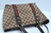 Authentic GUCCI Web Sherry Line Tote Bag GG Canvas Leather 137396 Brown 3787I