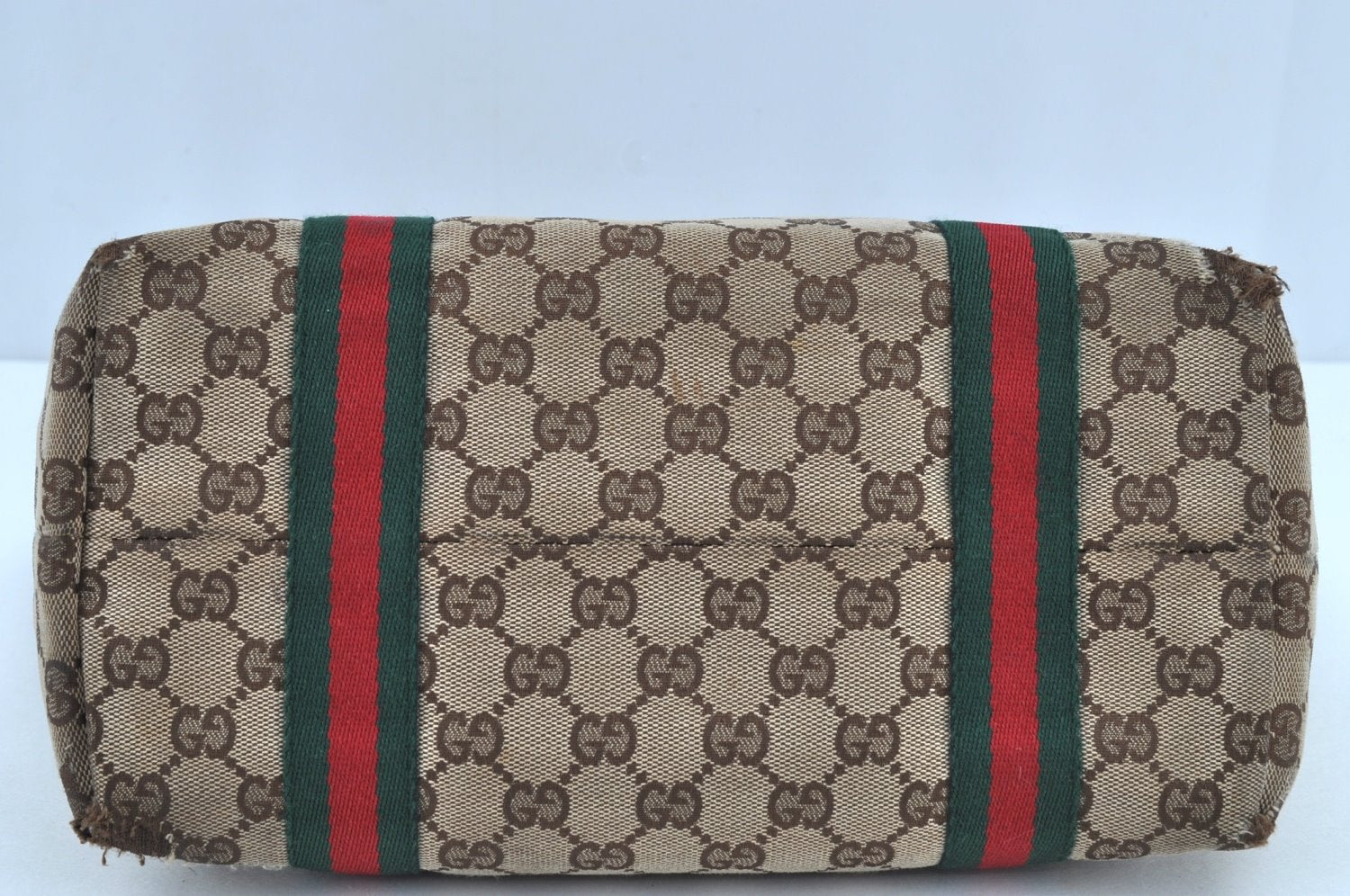 Authentic GUCCI Web Sherry Line Tote Bag GG Canvas Leather 137396 Brown 3787I