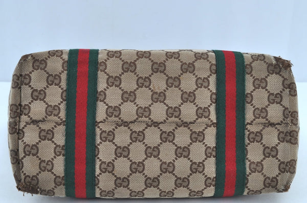 Authentic GUCCI Web Sherry Line Tote Bag GG Canvas Leather 137396 Brown 3787I