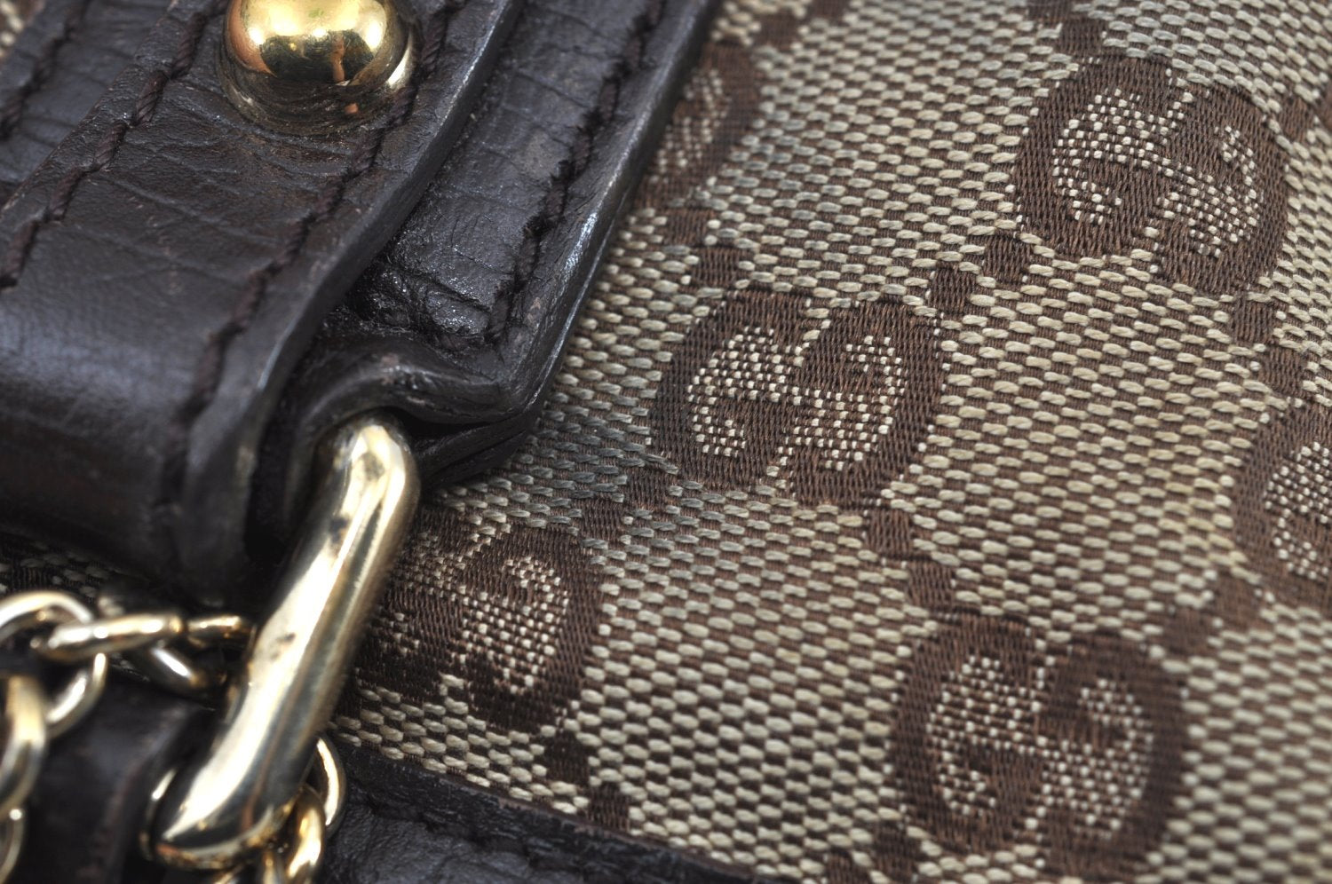 Authentic GUCCI Web Sherry Line Tote Bag GG Canvas Leather 137396 Brown 3787I