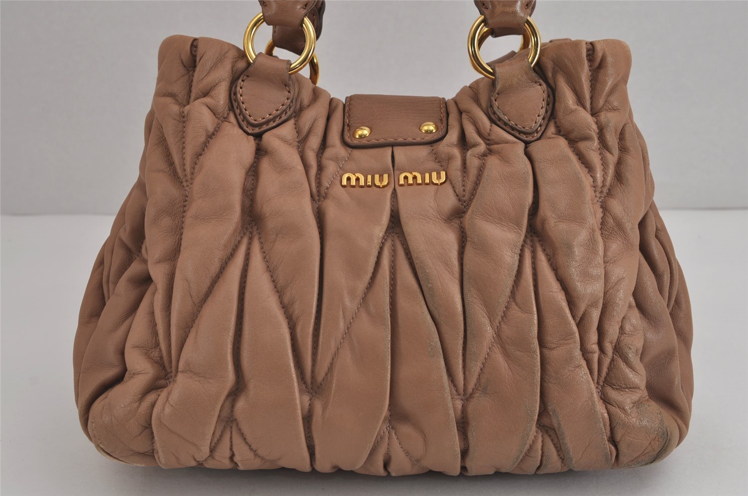 Authentic MIU MIU Matelasse Leather 2Way Shoulder Hand Bag Purse Brown 3787J