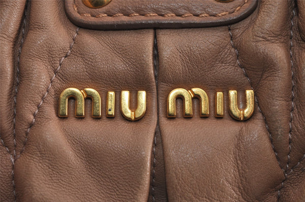 Authentic MIU MIU Matelasse Leather 2Way Shoulder Hand Bag Purse Brown 3787J