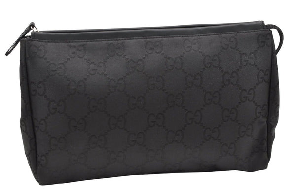 Authentic GUCCI Clutch Hand Bag Purse GG Nylon Leather 0141126 Black Junk 3787K