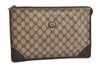 Authentic GUCCI Vintage Clutch Hand Bag Purse GG PVC Leather Brown 3788J