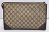 Authentic GUCCI Vintage Clutch Hand Bag Purse GG PVC Leather Brown 3788J