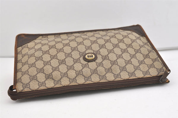 Authentic GUCCI Vintage Clutch Hand Bag Purse GG PVC Leather Brown 3788J