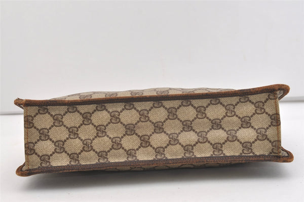 Authentic GUCCI Vintage Clutch Hand Bag Purse GG PVC Leather Brown 3788J