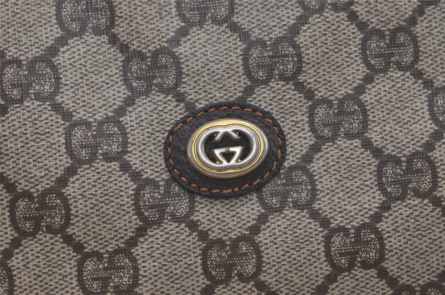 Authentic GUCCI Vintage Clutch Hand Bag Purse GG PVC Leather Brown 3788J