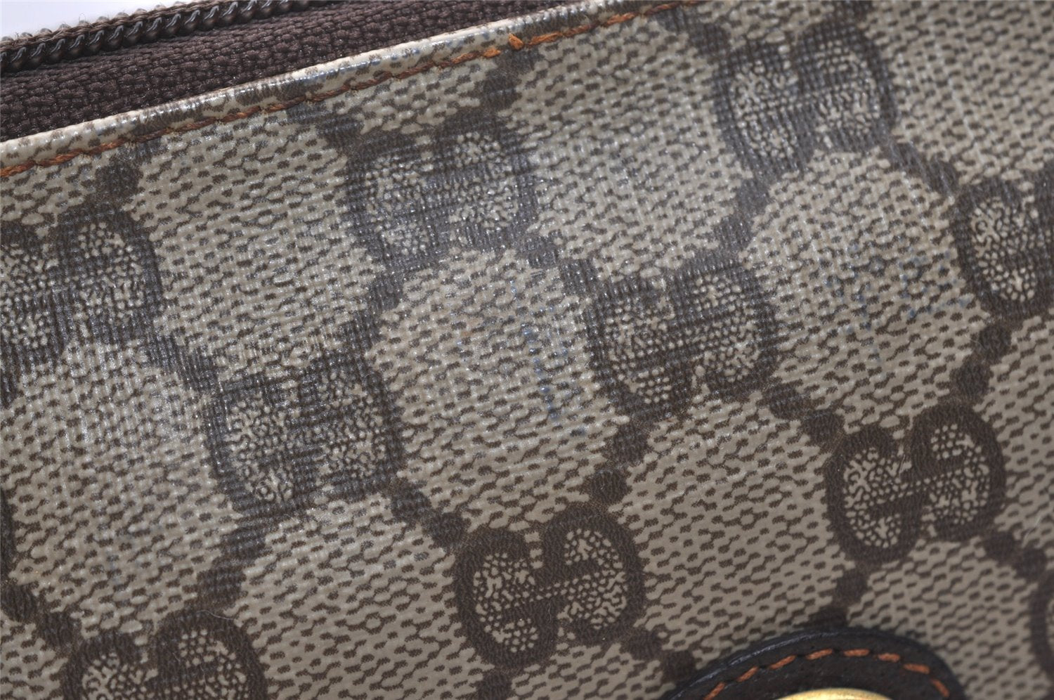 Authentic GUCCI Vintage Clutch Hand Bag Purse GG PVC Leather Brown 3788J