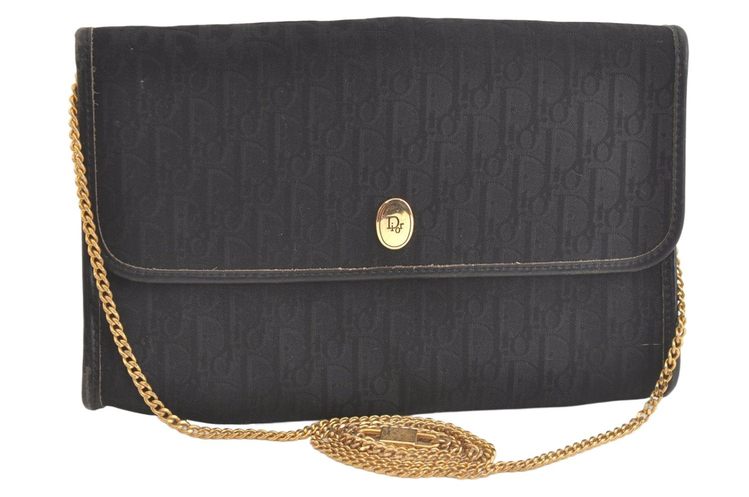 Authentic Christian Dior Trotter Shoulder Bag Purse Canvas Leather Black 3788K