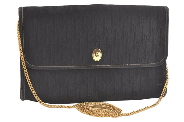 Authentic Christian Dior Trotter Shoulder Bag Purse Canvas Leather Black 3788K