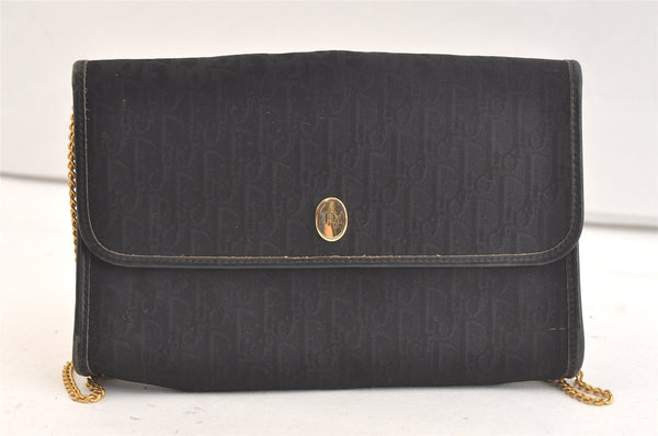 Authentic Christian Dior Trotter Shoulder Bag Purse Canvas Leather Black 3788K