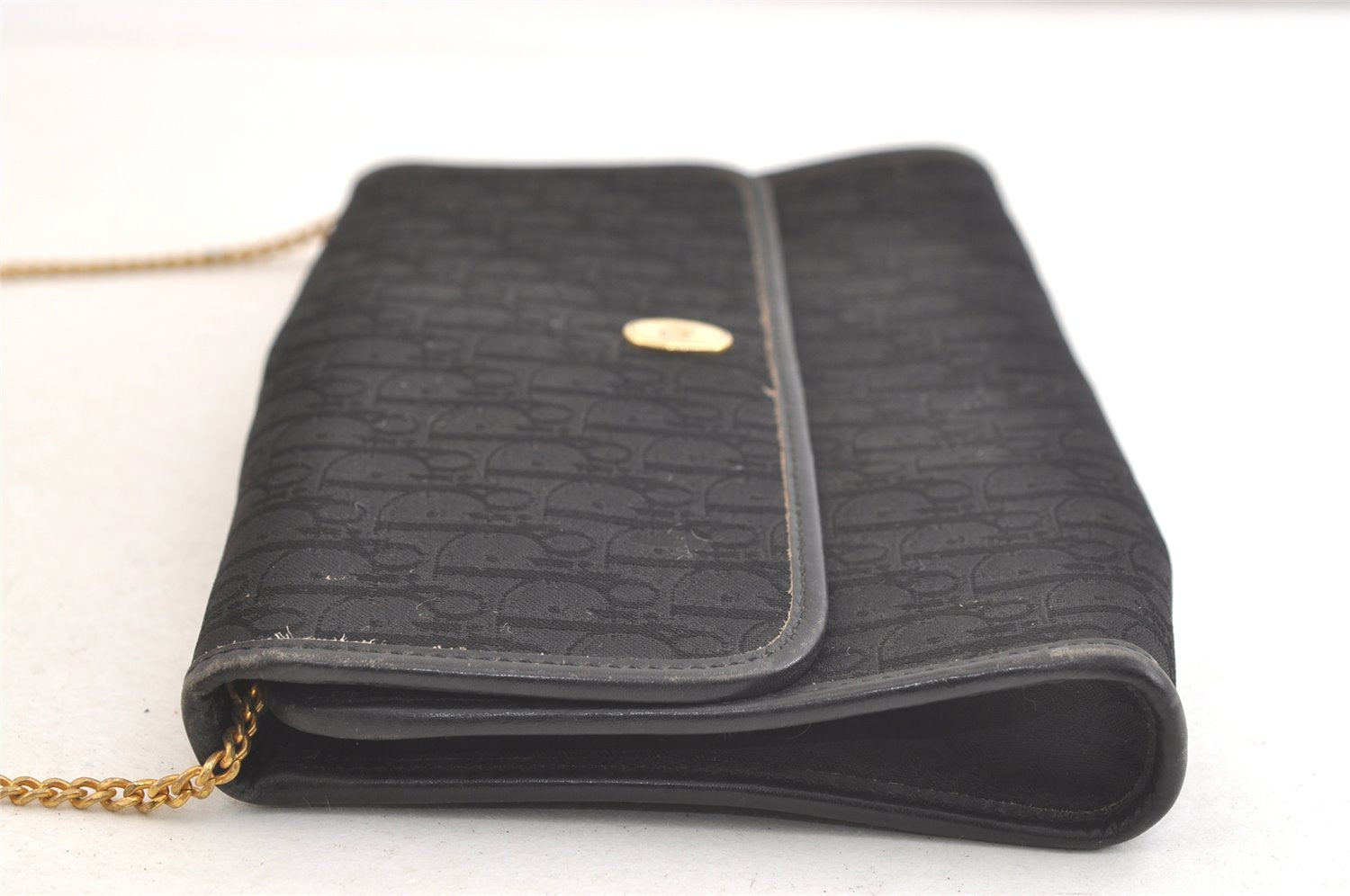 Authentic Christian Dior Trotter Shoulder Bag Purse Canvas Leather Black 3788K